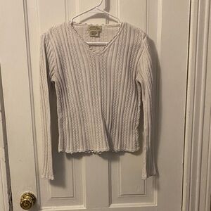 St. John's Bay White 100% Cotton V-Neck Sweater Y2K